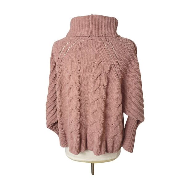 Moon & Madison Chunky Knit Sweater S Pink Turtleneck Oversized Short Coquette - Picture 3 of 5